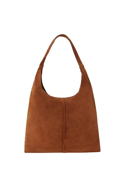 Camel Soft Suede Hobo Shoulder Bag