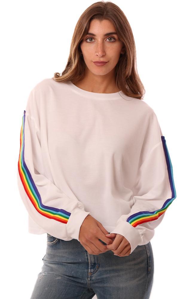 White sweatshirt with rainbow stripe hot sale