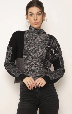 mixed mock neck pullover top by central park west