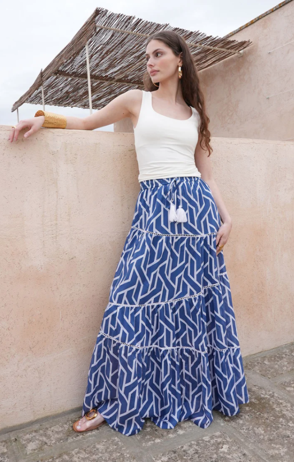 blue white maxi skirt