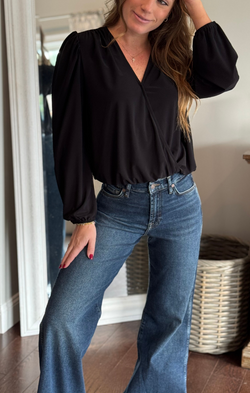 Sleeved V Neck Crossover Blouse