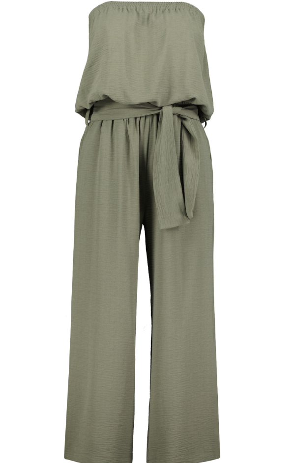 olive green strapless jumpsuit