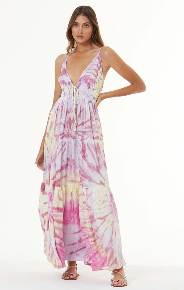 v neck tie dye maxi dress