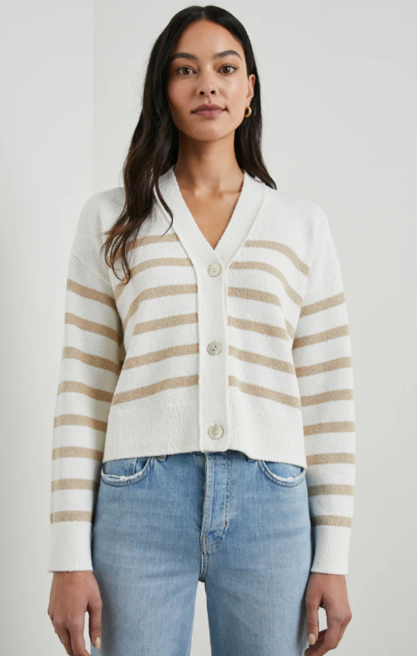 Geneva Cardigan in Sand Stripe