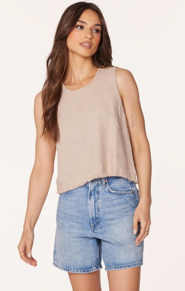 raw edge relaxed tank top