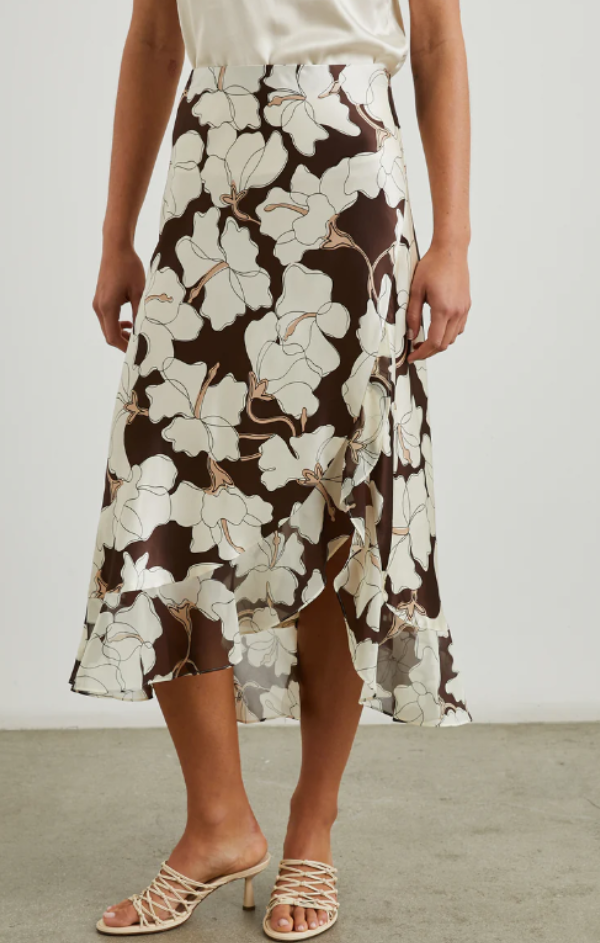 floral satin midi skirt