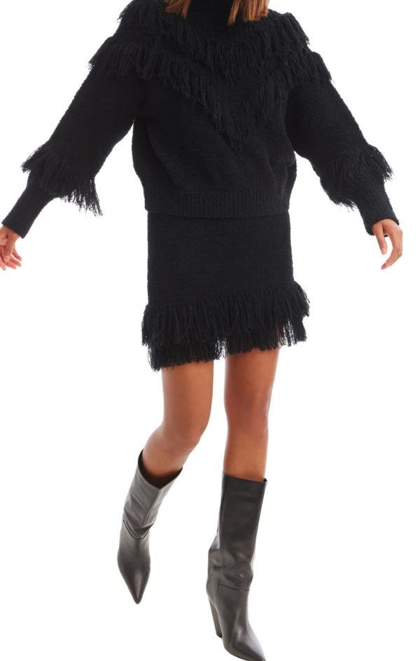 fringe black mini skirt