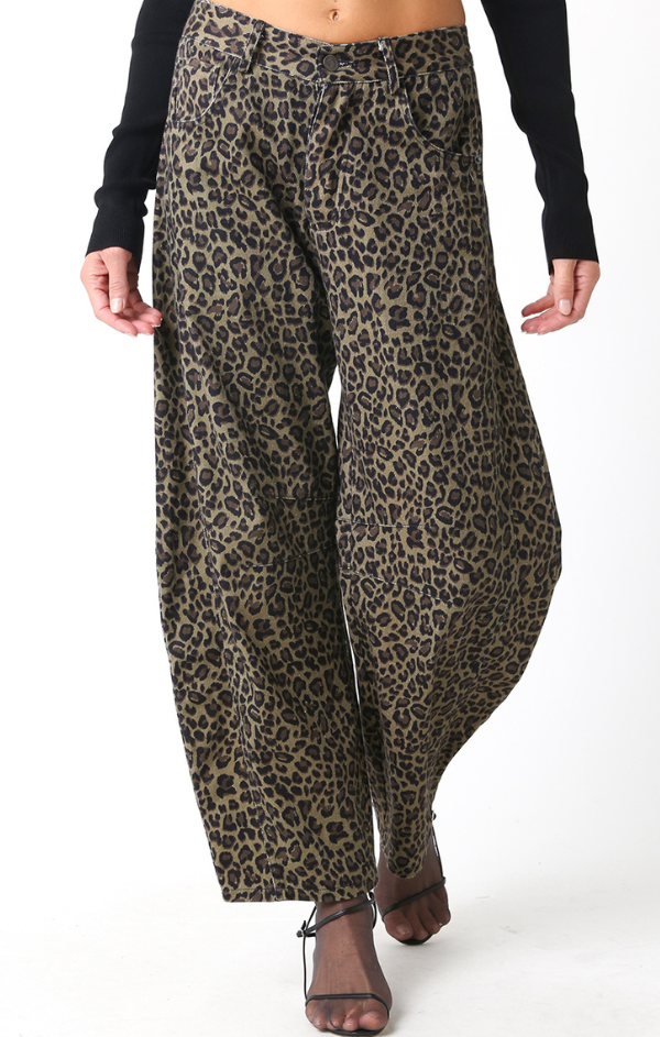 Leopard Print Barrel Pants