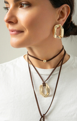 Suede Necklace with Organic Circle