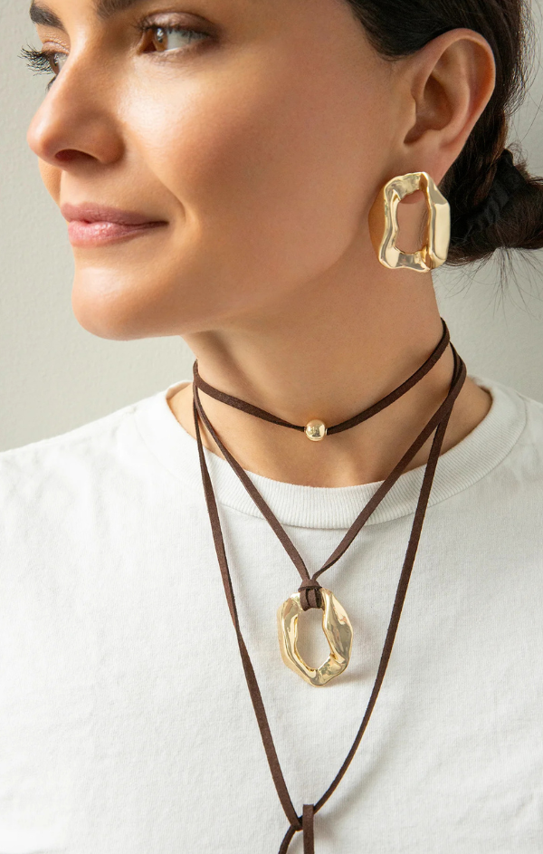 Suede Necklace with Organic Circle