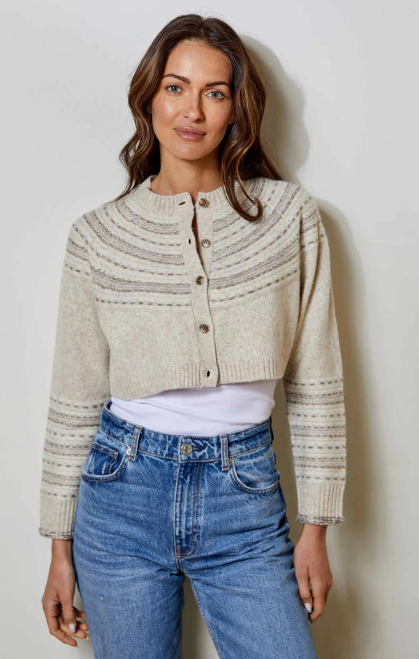 Neutral Stripe Cropped Cardigan