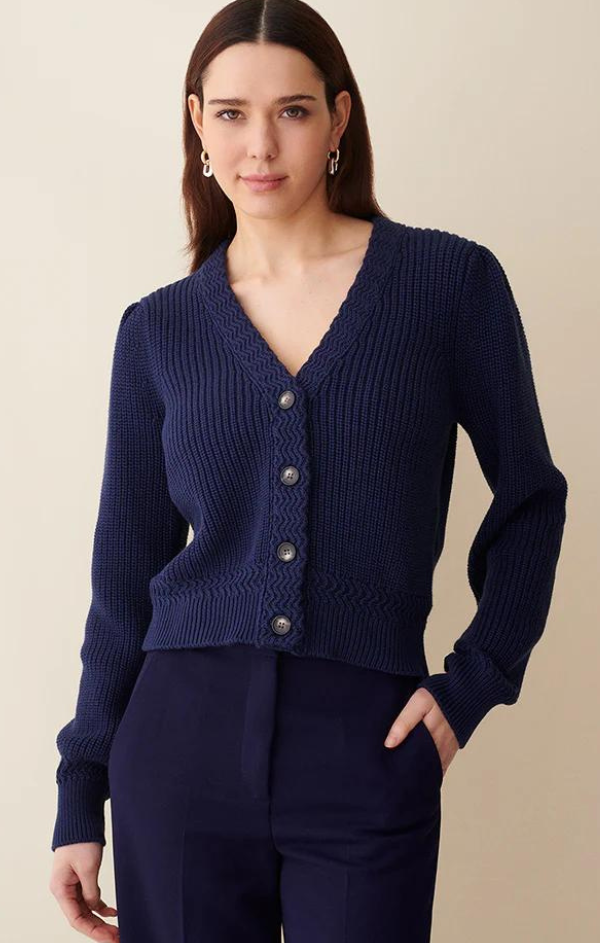 ribbed navy knit sweater
