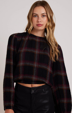 Elastic Shirred Top in Autumn Sunset Plaid