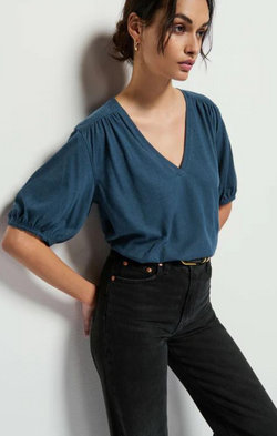 navy v neck blouse