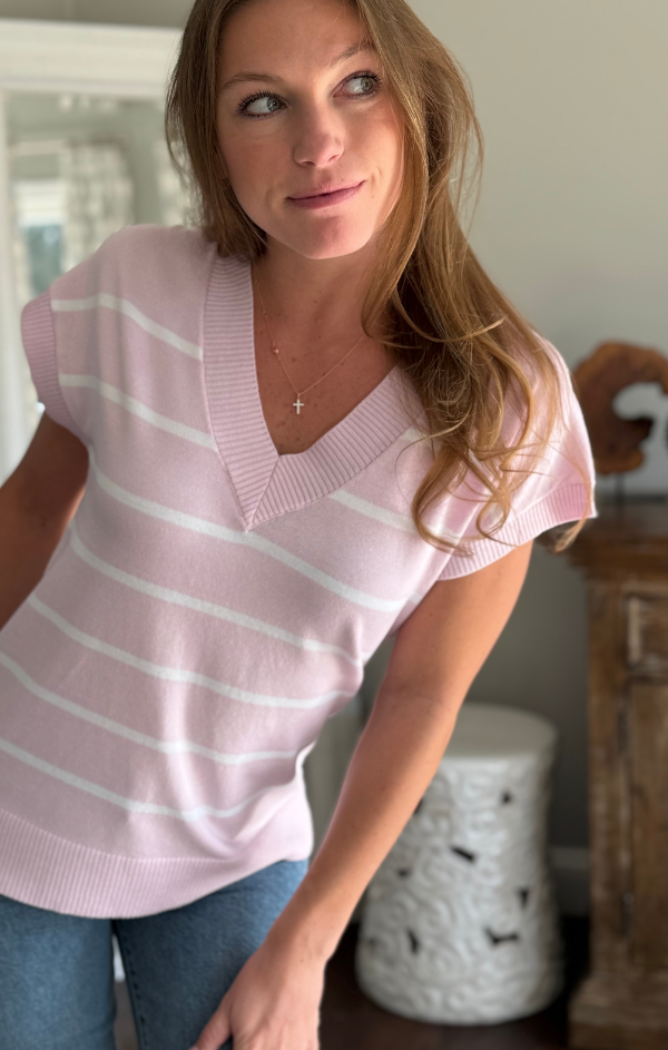 Jasmine Striped V Neck Pullover