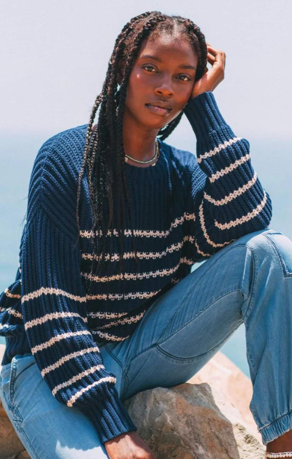 striped navy sweater for fall