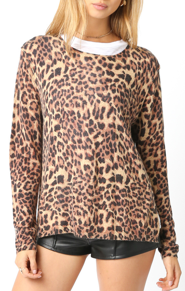 Double Layer Leopard Knit Crew