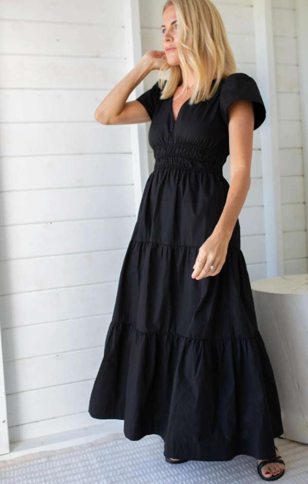 cotton. black midi dress for fall