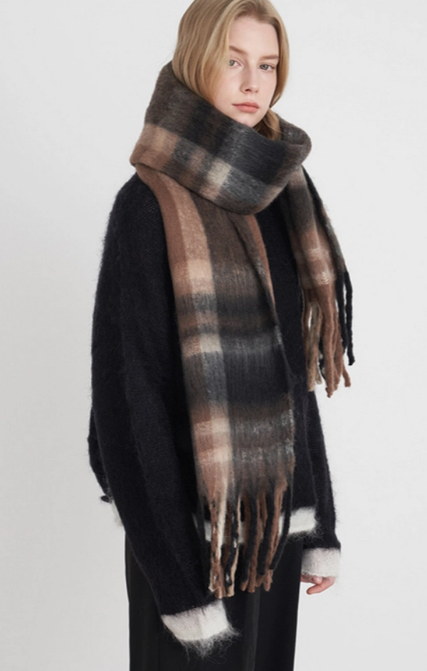 Retro Plaid Tassel Scarf