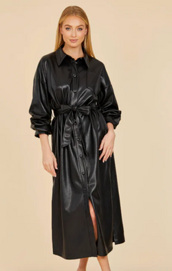 vegan leather black trench dress