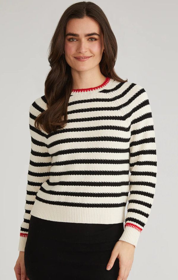 Stripe Textured Saddle Sleeve Pullover