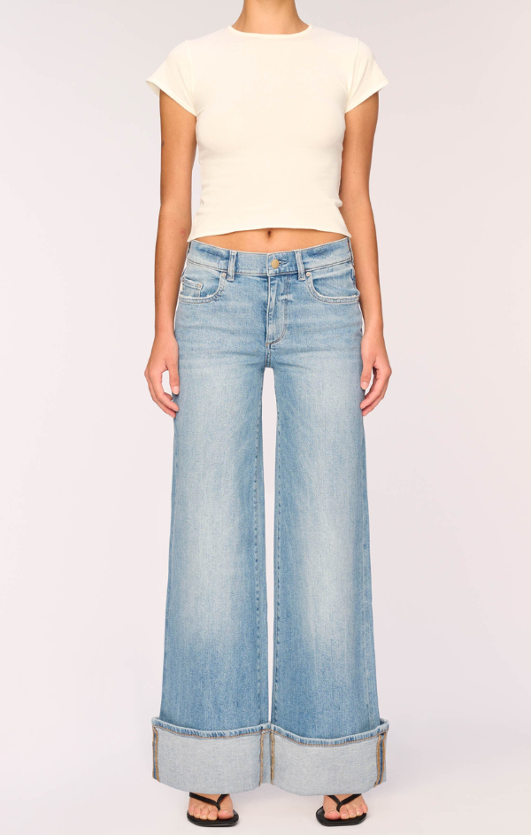 cuffed light wash denim jeans