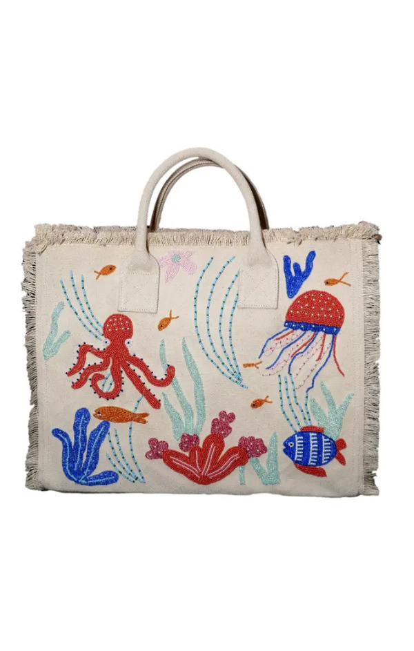 Deep Sea Beaded Canvas Bag
