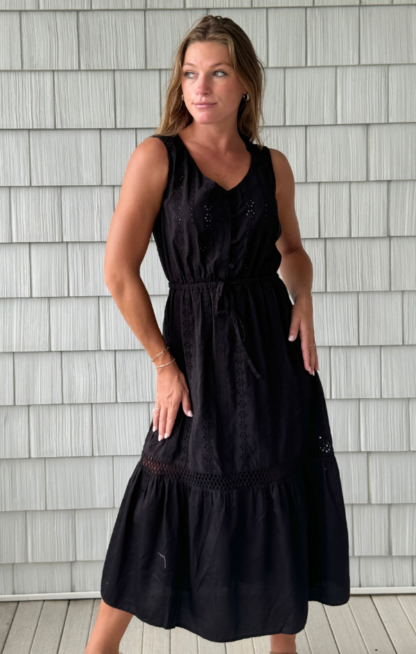 transitional black midi dress