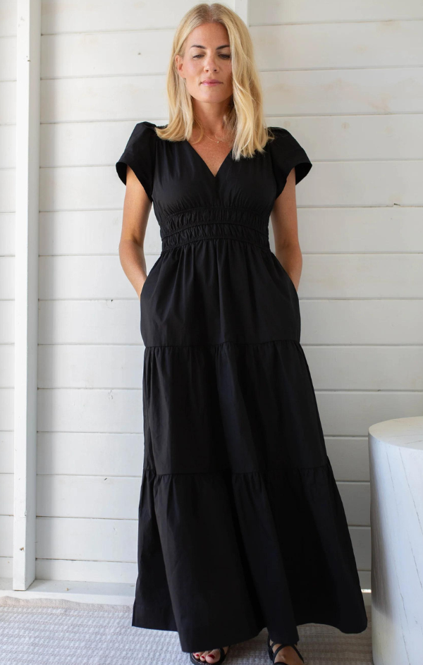 black cotton midi dress