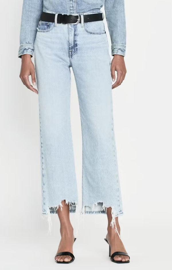 light wash frayed ankle jeans