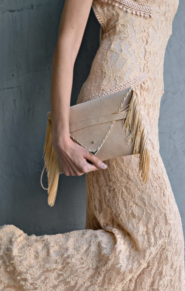 Fringe Leather Suede Clutch