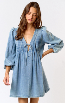 Long Sleeve Tie Front Denim Mini Dress