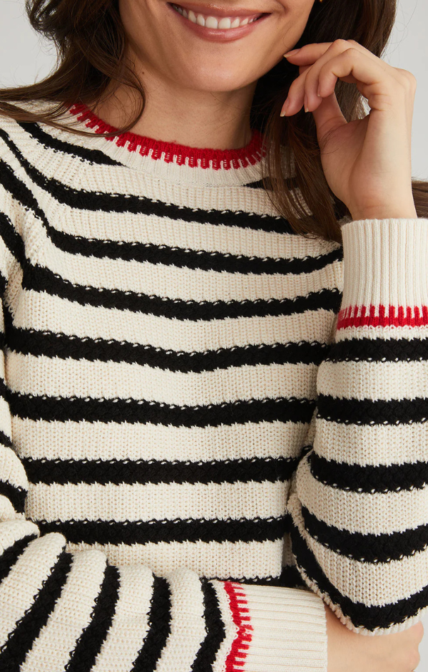 Stripe Textured Saddle Sleeve Pullover