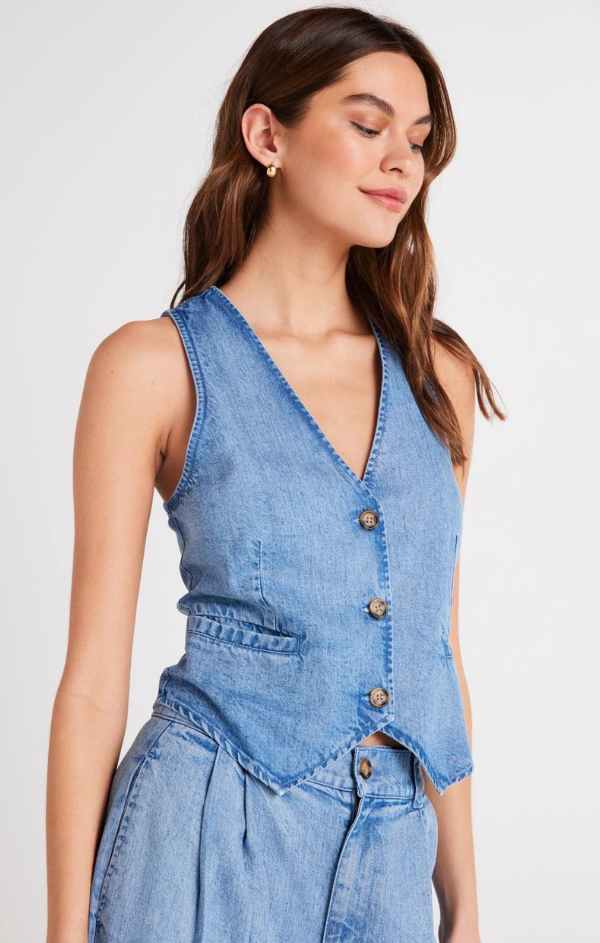 v neck blue denim vest