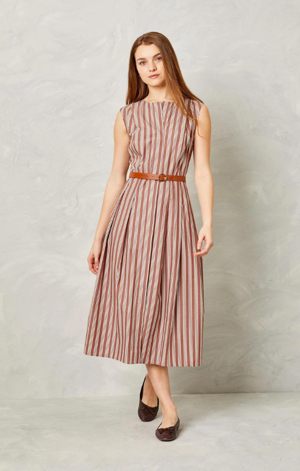 Hadley Dress in Cappuccino White Stripe