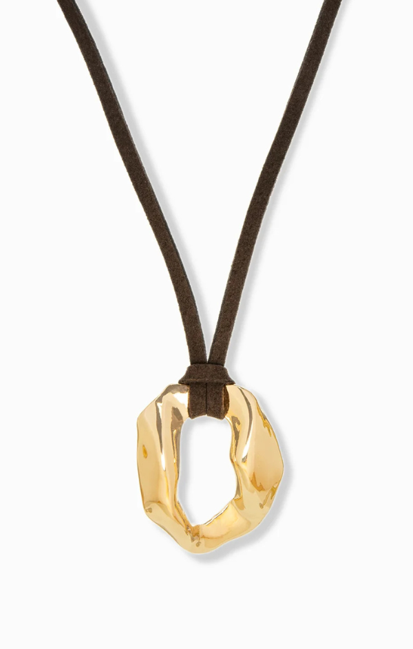 Suede Necklace with Organic Circle
