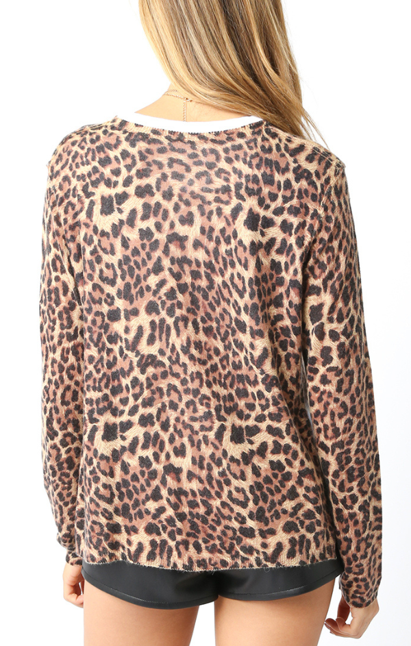 Double Layer Leopard Knit Crew