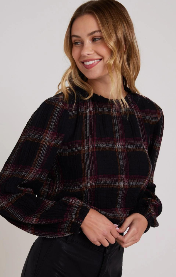 Elastic Shirred Top in Autumn Sunset Plaid