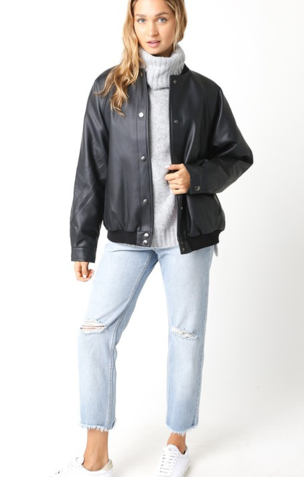 Faux Leather Double Layered Bomber