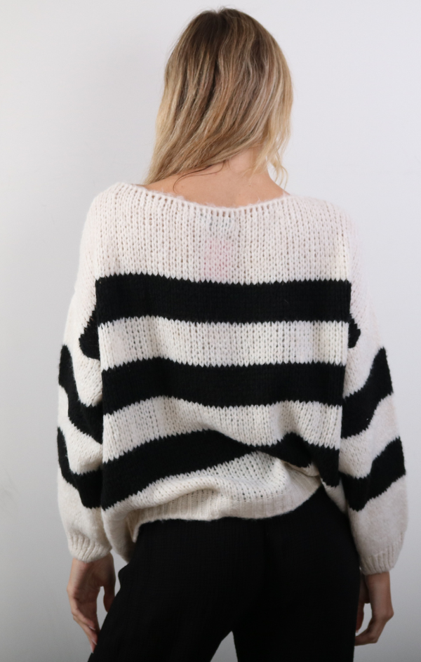 striped boat neck beach sweater