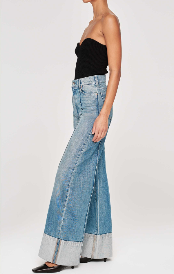 Hepburn Wide Leg High Rise in Springdale Cuffed