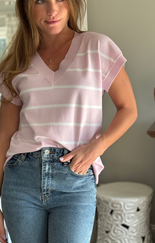 Jasmine Striped V Neck Pullover