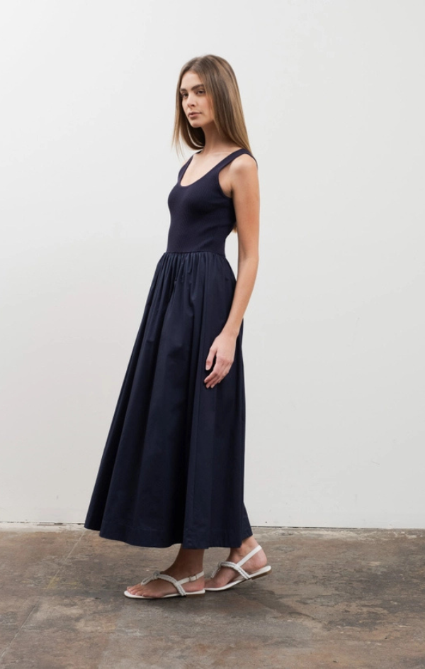 Voyager Mixed Media Midi Dress