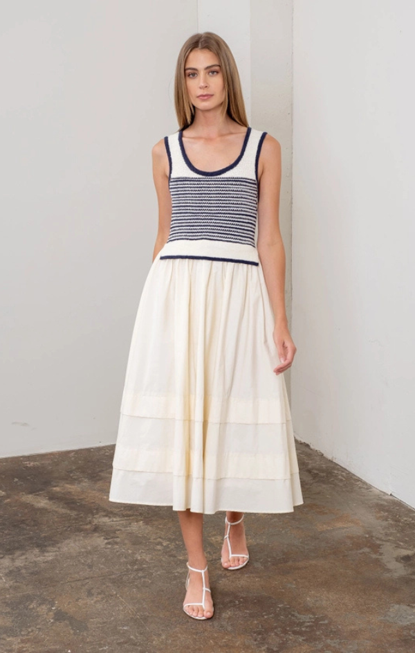 Paris Stripe Mixed Media Midi