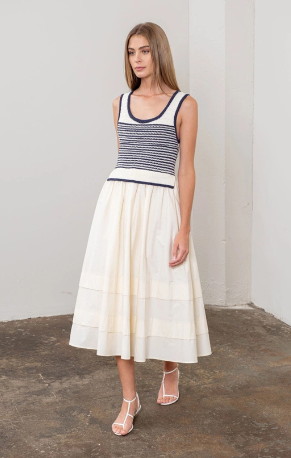 Paris Stripe Mixed Media Midi