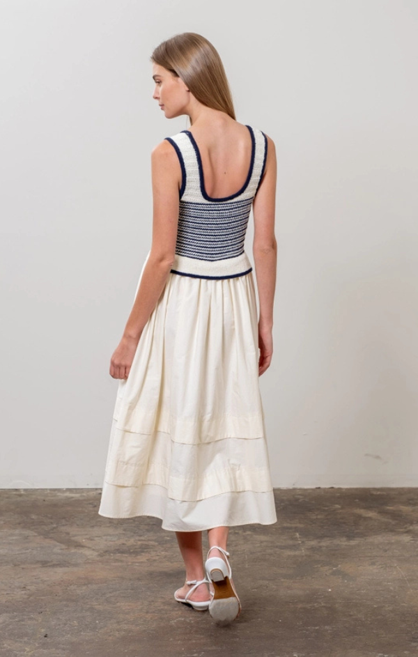 Paris Stripe Mixed Media Midi