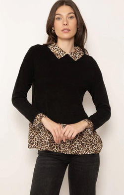 leopard knit layered sweater for fall