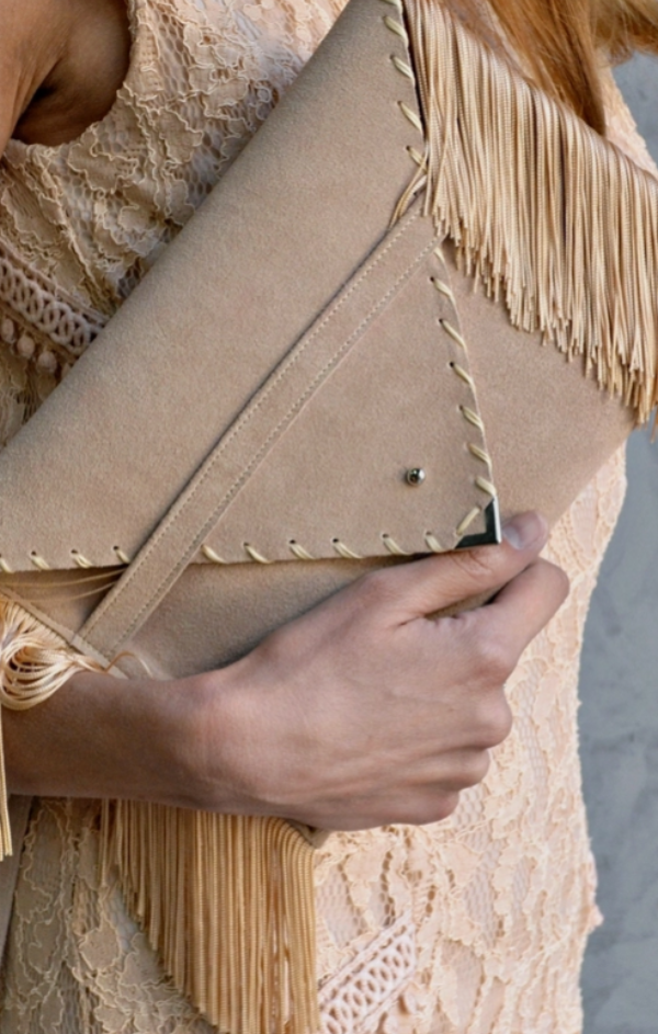 Fringe Leather Suede Clutch