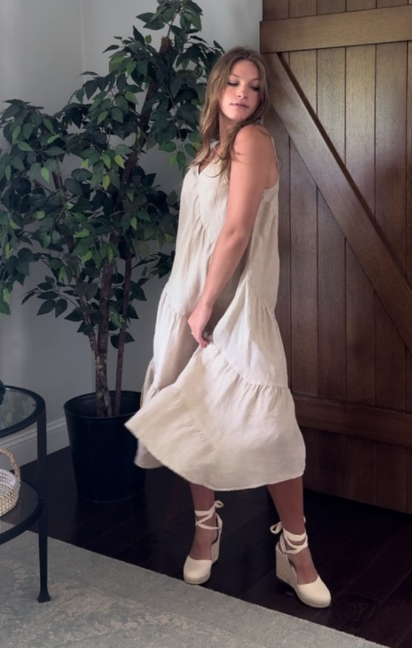 v neck linen midi dresses