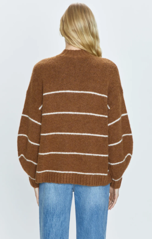 striped mock neck sweater